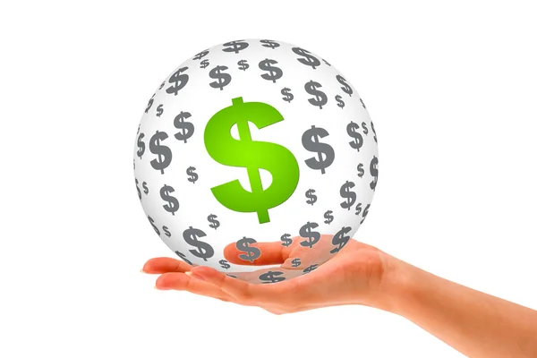 Mão segurando uma esfera 3D do dólar — Fotografia de Stock