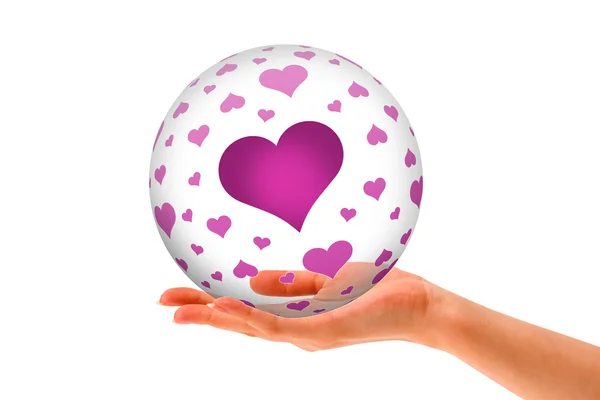 Mano sosteniendo una esfera 3D de amor — Foto de Stock