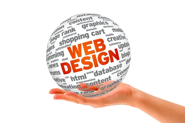 Hand holding a Web Design 3D Sphere — Stock Photo, Image