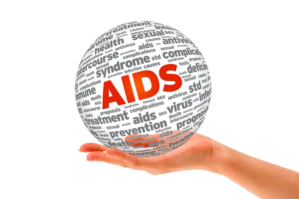 AIDS 3d küre tutan el — Stok fotoğraf
