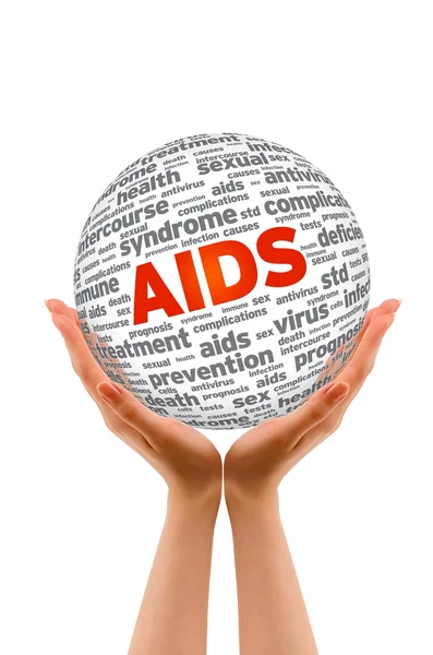 Handen met een 3D-bol van aids — Stockfoto