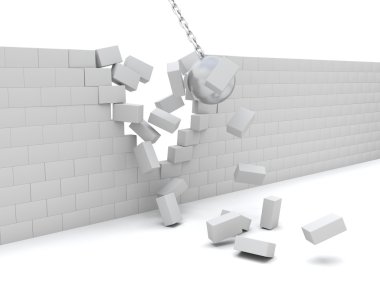 Wrecking ball demolishing a wall clipart