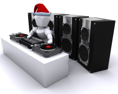 Christmas DJ mixing records on turntables clipart