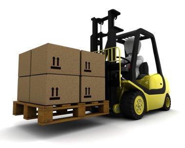 Man Driving Fork Lift Truck Isolated on White clipart