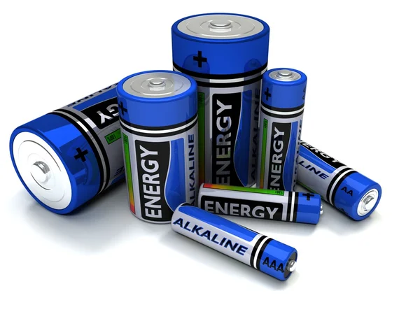 Baterias alcalinas de vários tamanhos — Fotografia de Stock