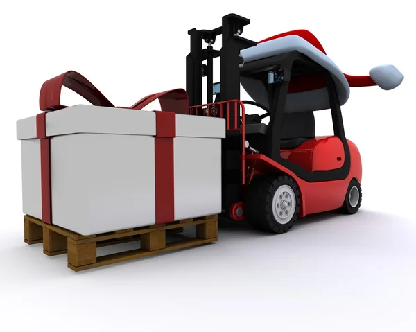 Noel hediye kutusu ile forklift kamyon — Stok fotoğraf