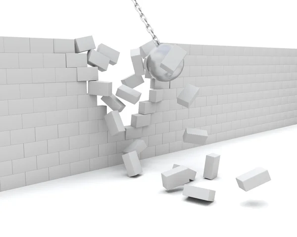Abrissbirne reißt eine Mauer nieder — Stockfoto