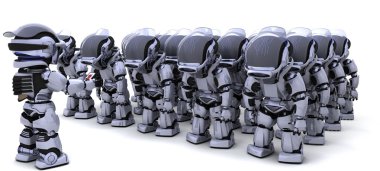 Robot shutting down army of robots clipart