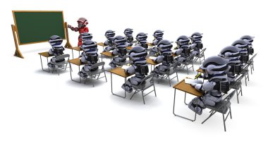 Robot teacher in classroom clipart