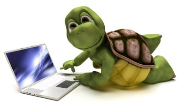 Tortoise on a laptop computer clipart