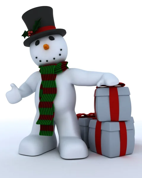 Сніговик в капелюсі і шарфі — стокове фото