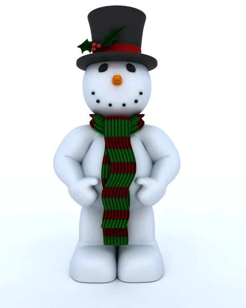 Snowman in hat and scarf — Stock Photo, Image