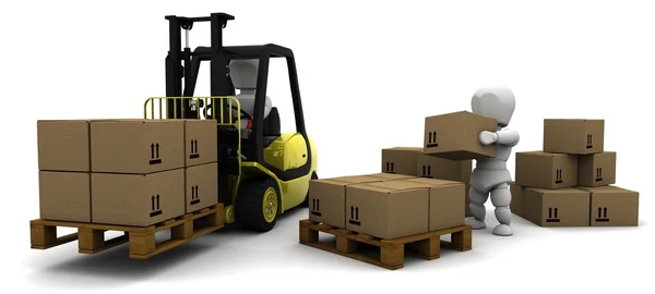 Man Driving Fork Lift Truck Isolated on White — Stock Photo, Image