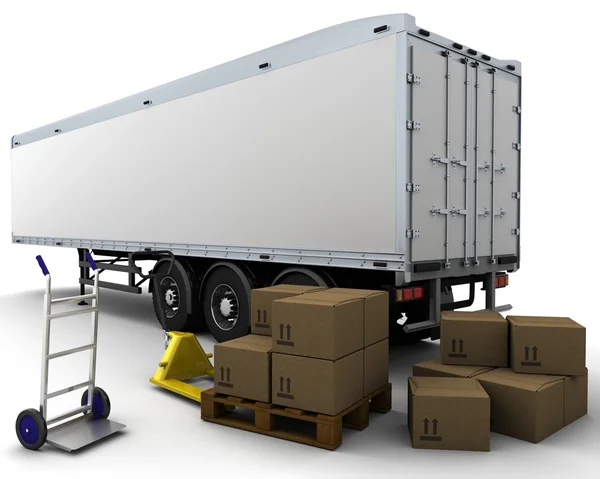 Reboque de carga e caixas de transporte — Fotografia de Stock