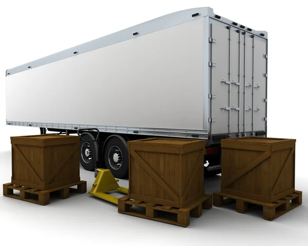 Freight trailer and shipping boxes — Stock Photo, Image