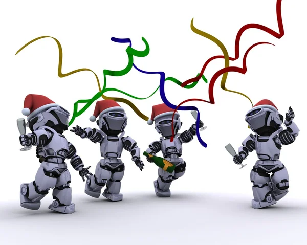 Robots celebrando en una fiesta de Navidad — Foto de Stock