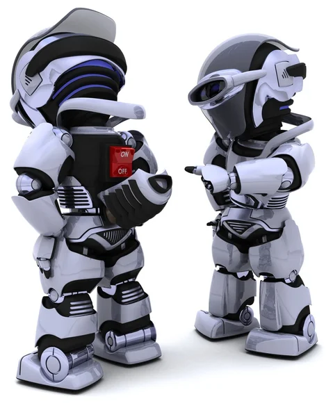 Robot switching power on Another Robot — Stock Photo, Image