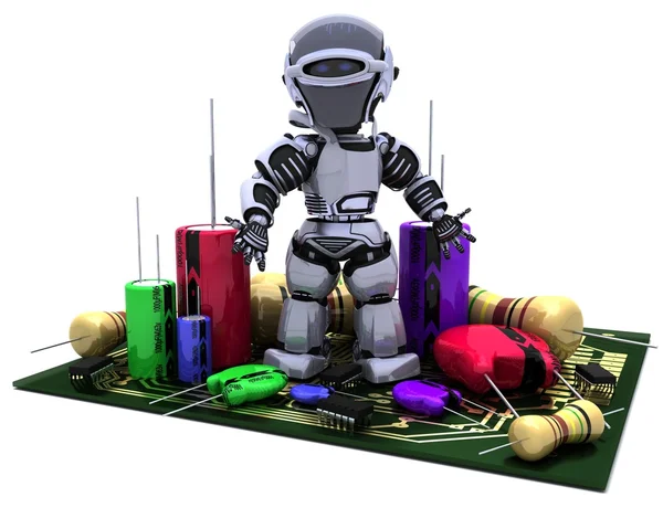 stock image Robot With Capacitors Resistors and semi-conductors