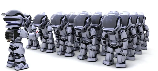 Robot shutting down army of robots — Stock Photo, Image