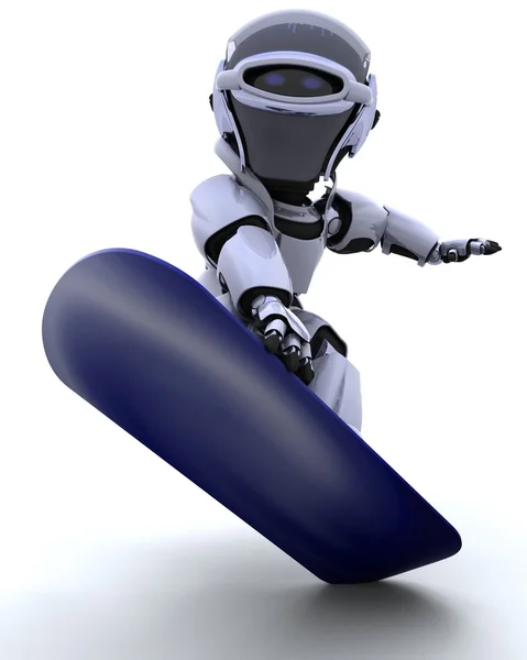 Robot med snowboard — Stockfoto