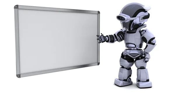 Robot with blank white board — Stock Photo, Image