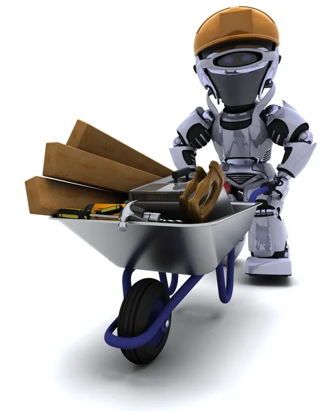Robot constructor con una carretilla de herramientas de transporte — Foto de Stock