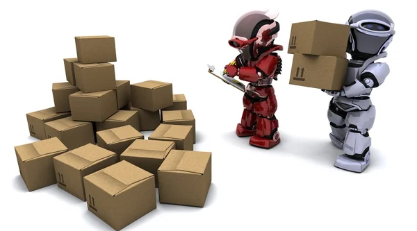 Roboter mit Versandboxen — Stockfoto