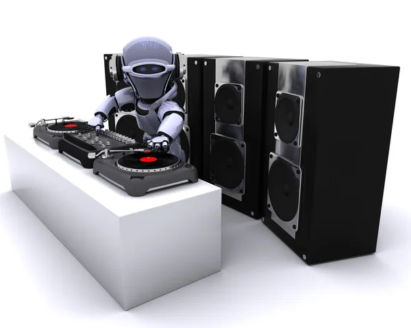 Robot DJ mezclando discos en tocadiscos —  Fotos de Stock