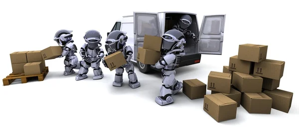 배송 상자 밴 로드와 로봇 — 스톡 사진