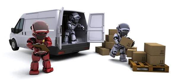 Robot met vakken laden een busje shipping — Stockfoto