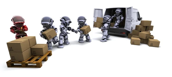 Robot con cajas de envío cargando una furgoneta — Foto de Stock