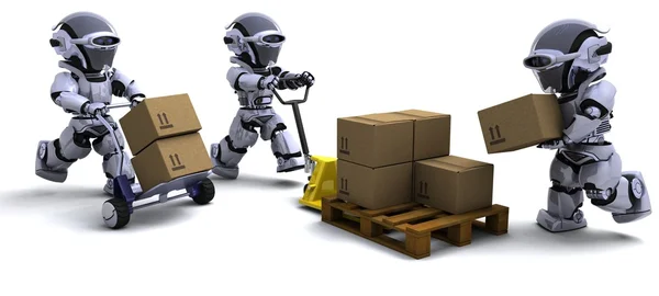 Robot con scatole di spedizione — Foto Stock