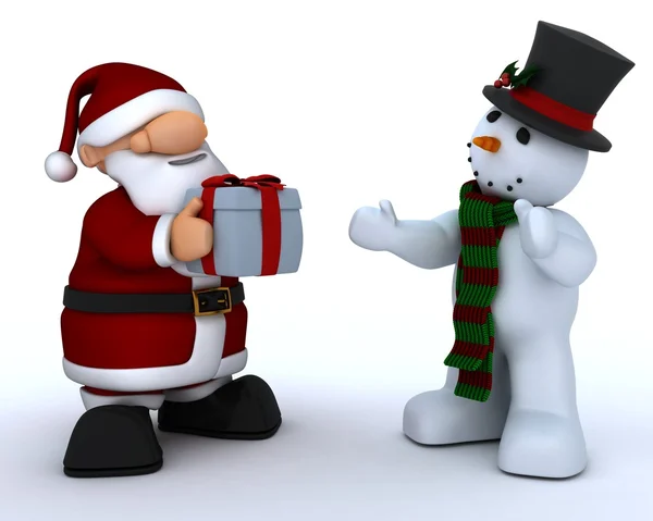 Santa claus charicature och snögubbe — Stockfoto
