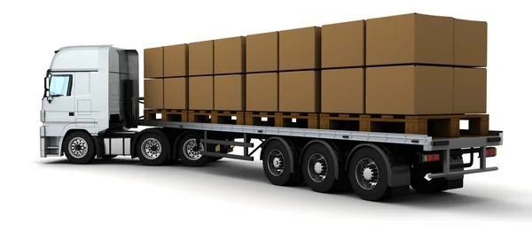 Tunga lastbilar lastbil frakt pappkartonger — Stockfoto