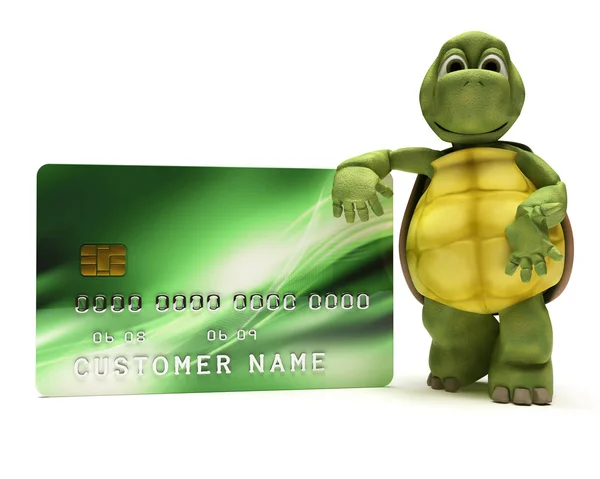Tortoise with a credit card — Stock Photo, Image