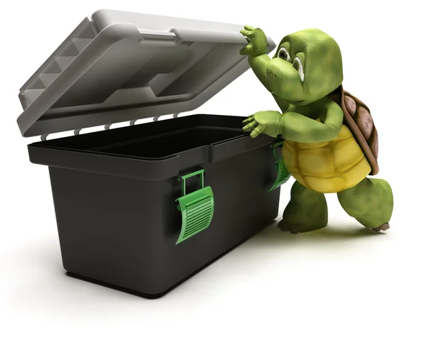 Schildpad met gereedschapskist — Stockfoto