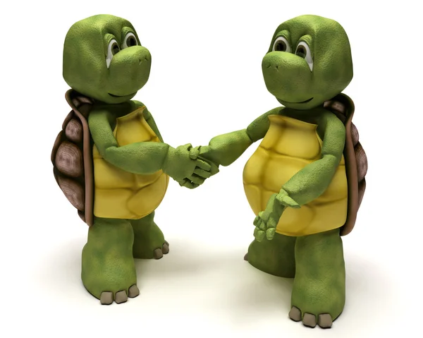 Tortoises shaking hands — Stock Photo, Image