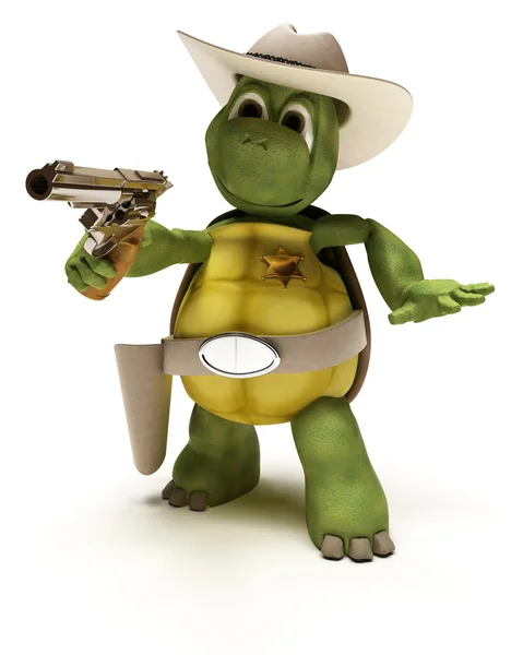 Cowboy-Schildkröte mit Stetson und Pistole — Stockfoto