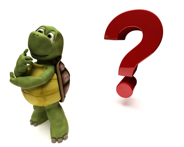 Kaplumbağa karikatür düşünme bir soru işareti — Stok fotoğraf