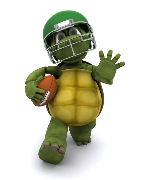 Sköldpadda kör med en amerikansk fotboll — Stockfoto