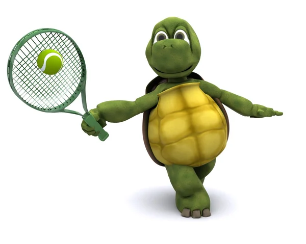 Черепаха играет в теннис — стоковое фото