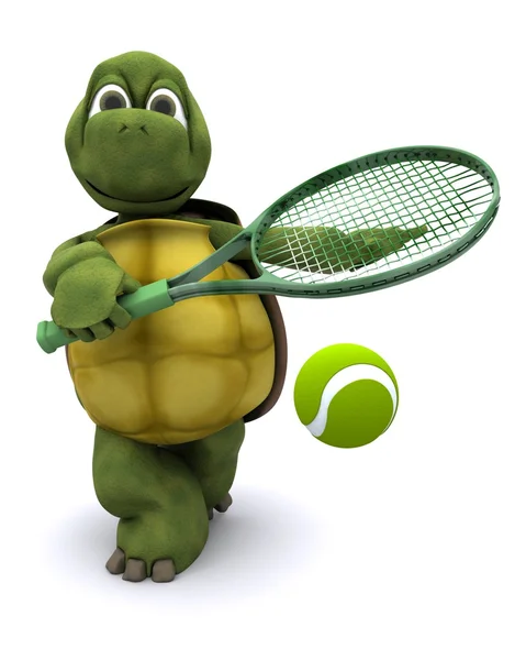 Черепаха играет в теннис — стоковое фото