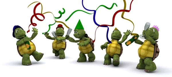 파티에서 축 하 하는 거북이 — 스톡 사진