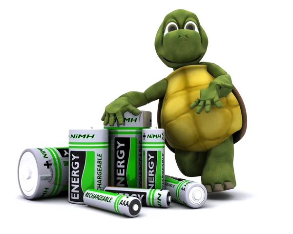 Tortoise with batteries — Stock Photo, Image
