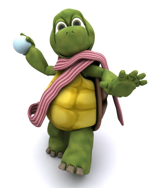 Tortoise throwing a snowball — Stock Photo, Image