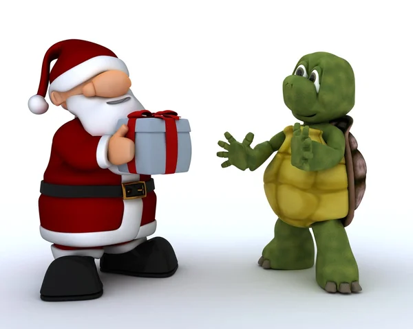 Tartaruga e Papai Noel — Fotografia de Stock