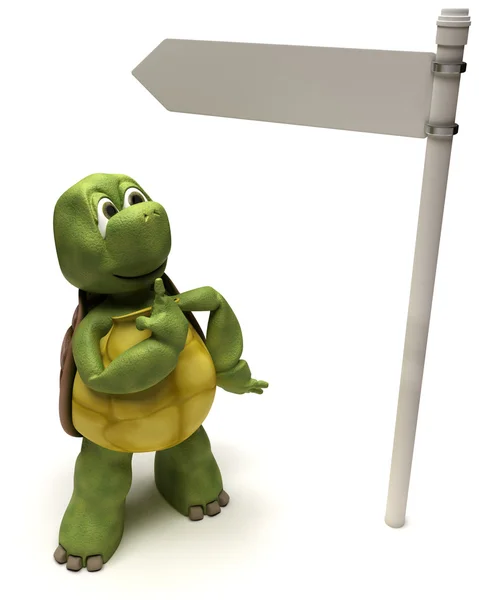 Tortoise with a signpost — Stock Photo, Image