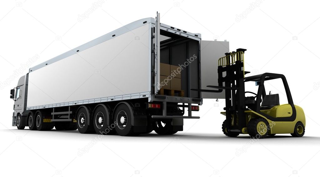 Yellow Fork Lift Truck Isolated on White
