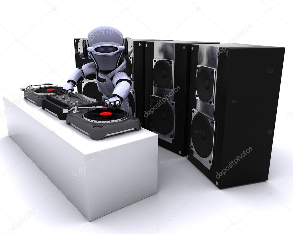 Robot DJ mixing records on turntables Stock Photo by ©kjpargeter 9285997