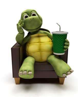 Tortoise relexing in armchair drinking a soda clipart